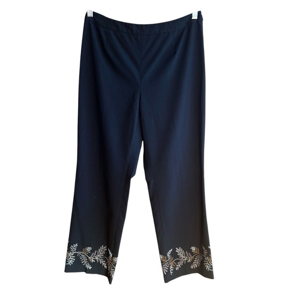 Ann Taylor LOFT Black‎ Pants Womens 10P Embroidered Stretch Career Dress Pants - Picture 1 of 10